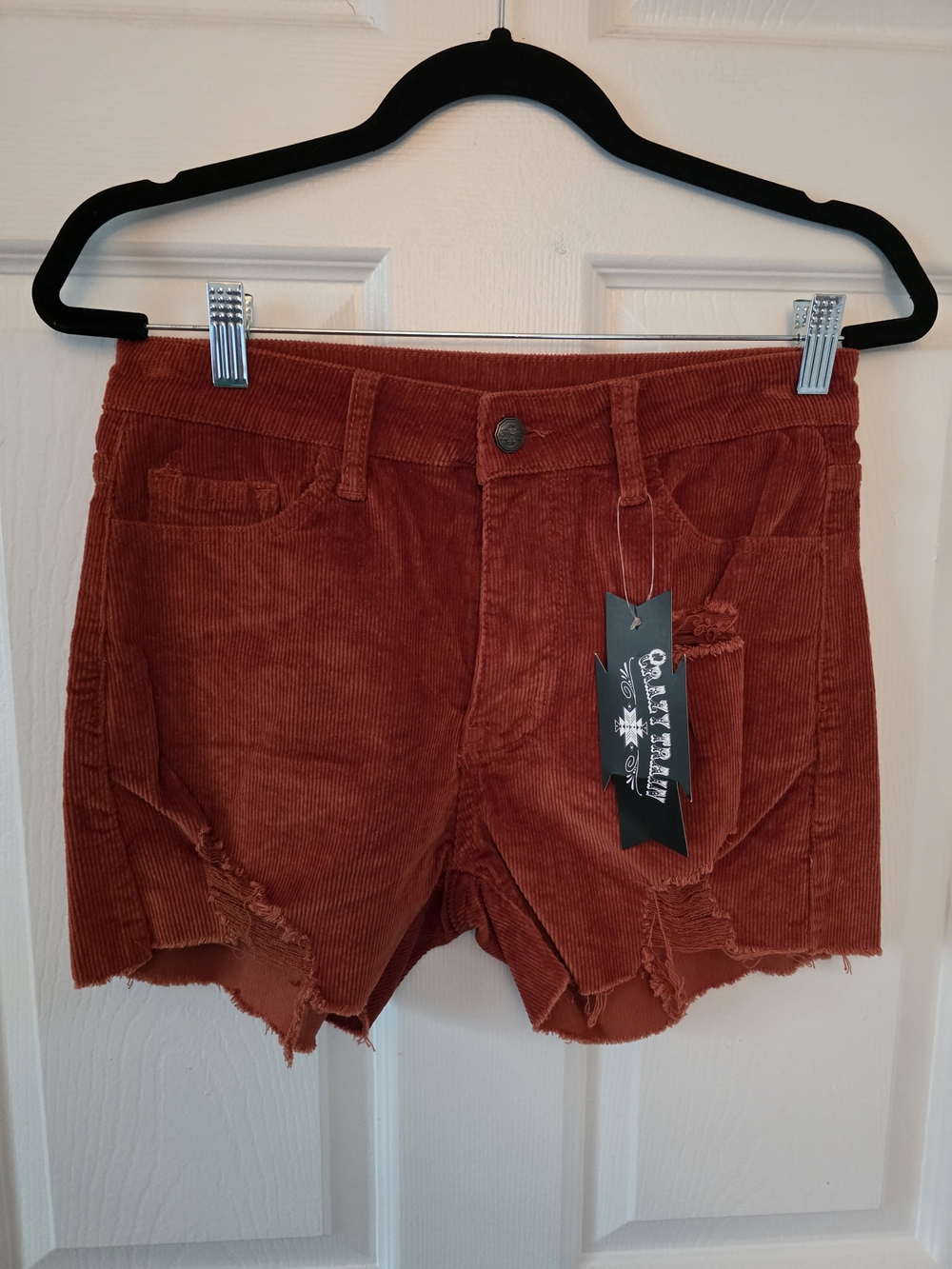 Crazy Train Rust Corduroy Distressed Women's Shorts